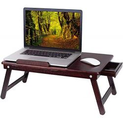 BirdRock Home Bamboo Laptop Bed Tray (Walnut) | Multi-Position Adjustable Surface Lap Desk | Pull Down Legs | Storage Drawer